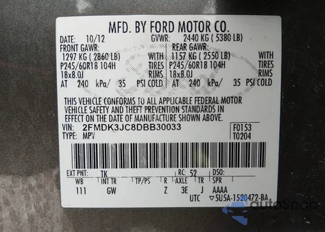 2013 Ford Edge Sel из США, поврежденный, VIN 2FMDK3JC8DBB30033